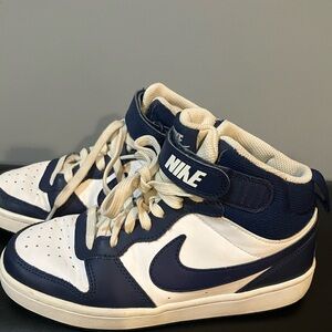 Nike Kids Navy and White High-Top Sneakers with Hook-and-Loop Strap